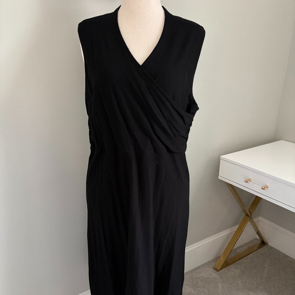 Eileen Fisher Size XL Black Washable Stretch Crepe Dress w/ Crossover Neckline
